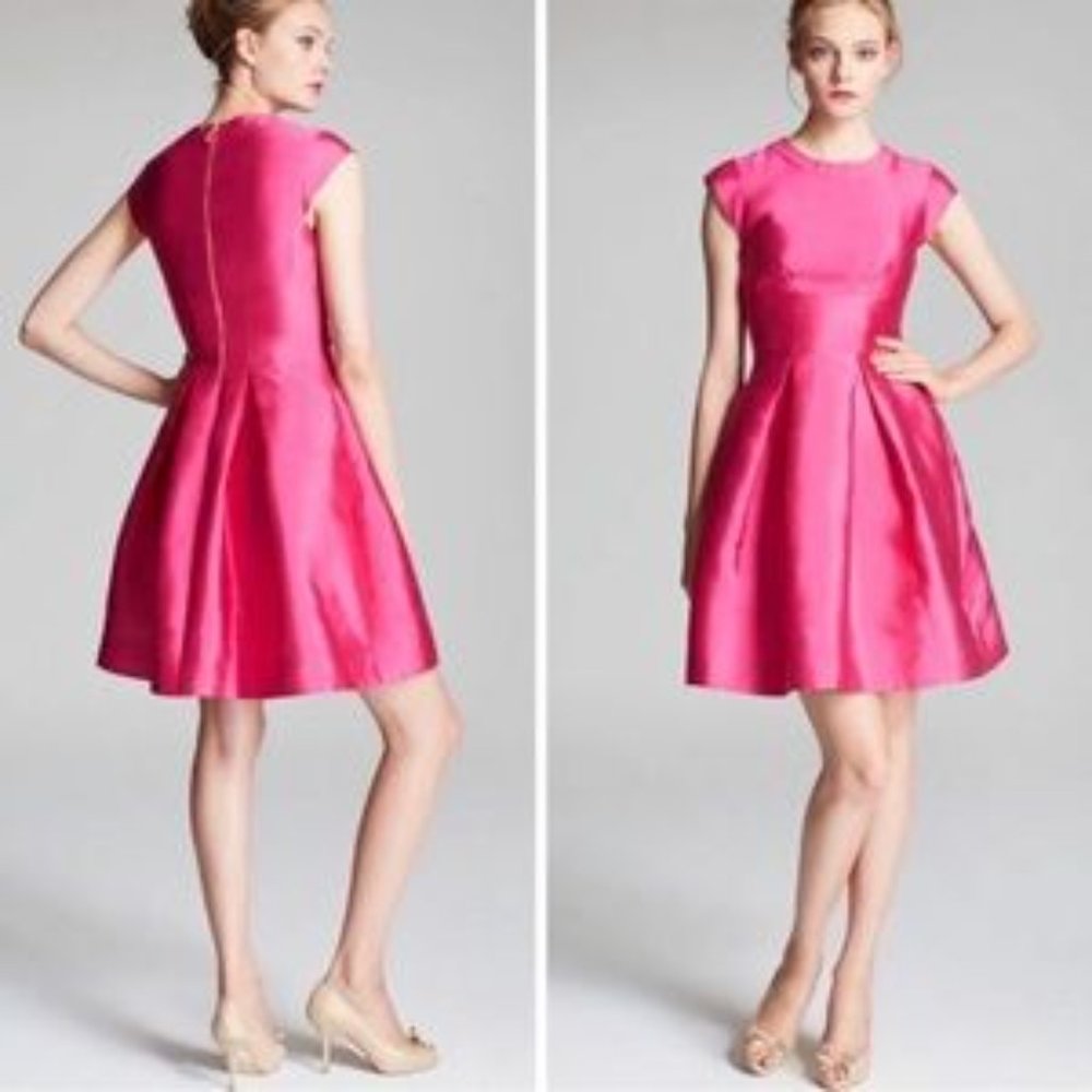 Kate Spade Vail Pink Fuchsia Fit Flare Cap Sleeve Silk Blend Dress Size 12